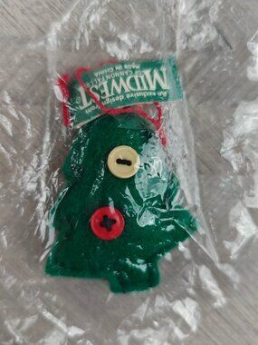Midwest Exclusive Felt Christmas Tree Ornament Vintage Green W/ Button Décor New